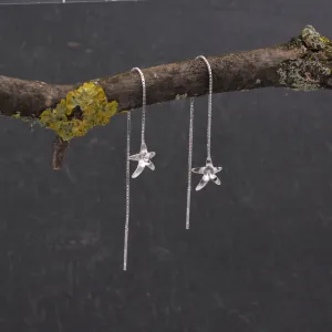 Sterling Silver Forget-me-not Flower Star Blossom Wire Ear Threader Drop Dangling Earrings  - Nature Inspired Whimsical Design C63