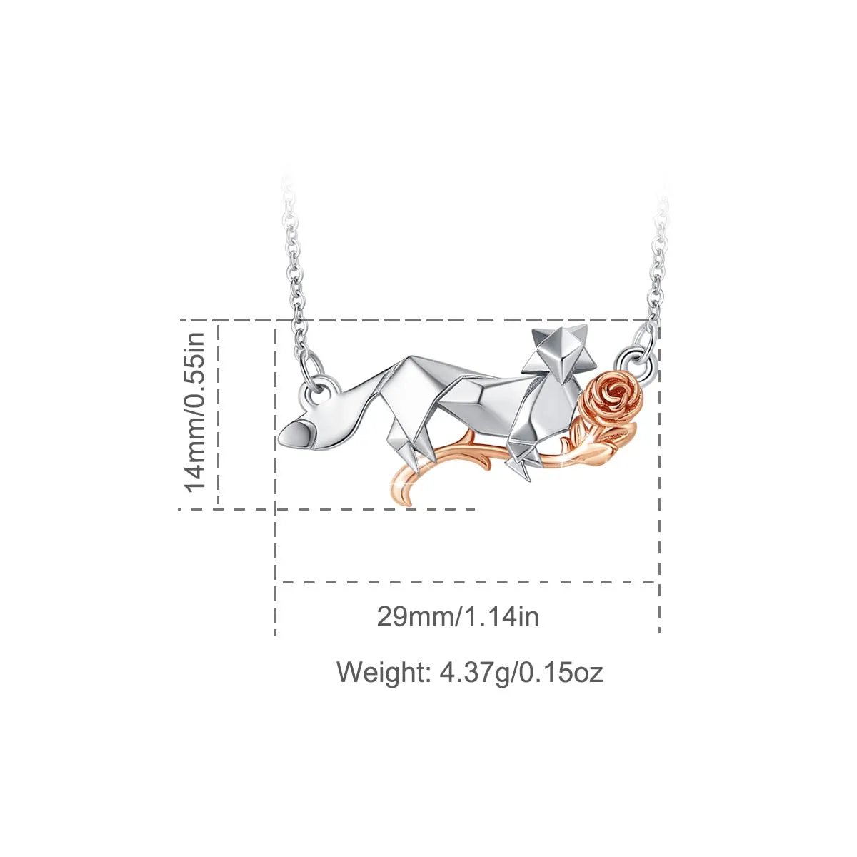Sterling Silver Fox And Roses Necklace Pendant Animal Fashion Jewelry for Mothers Gift