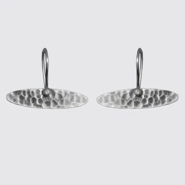 Sterling Silver Hammered Elliptical Drop Earrings
