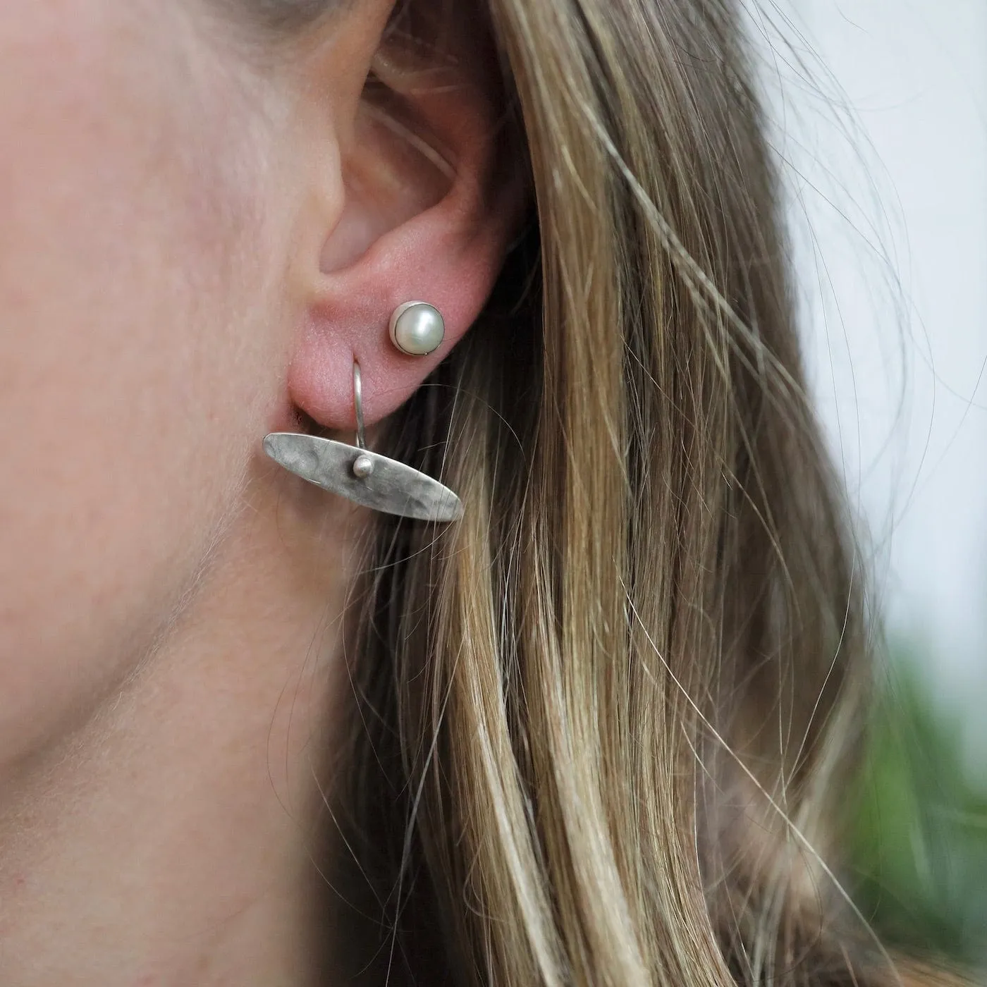Sterling Silver Hammered Elliptical Drop Earrings