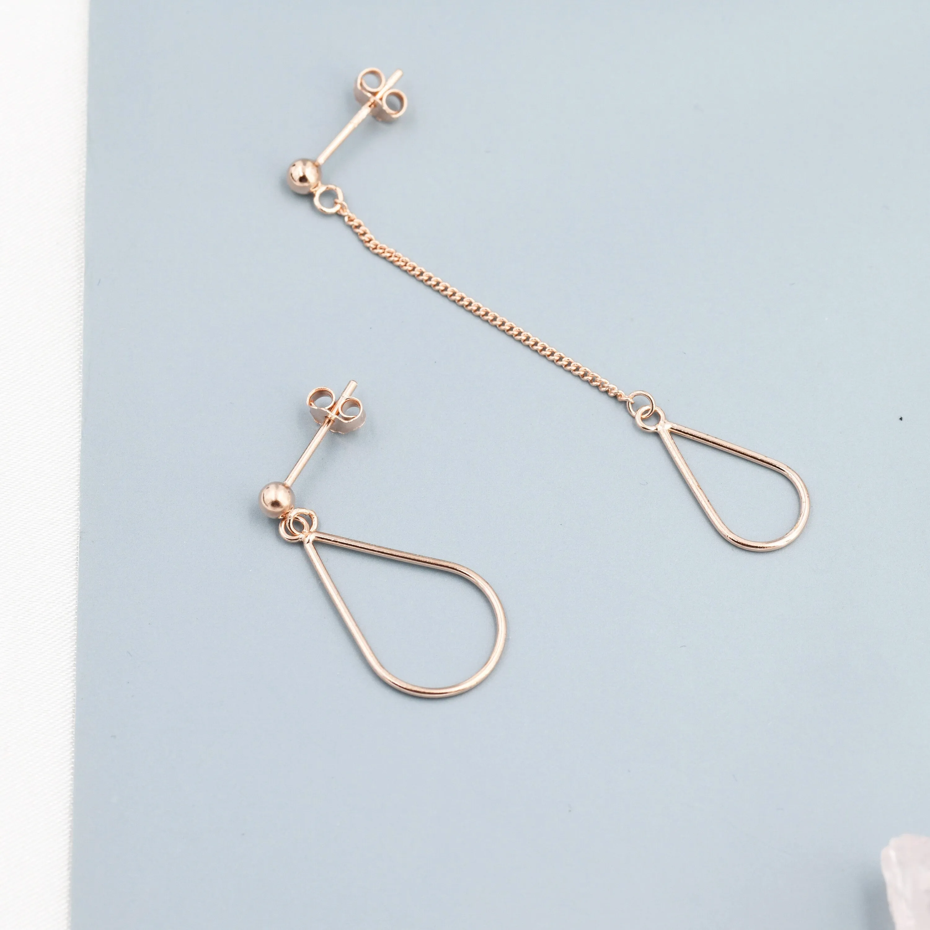 Sterling Silver Mismatched Droplet Stud Drop Earrings, Silver, Gold or Rose Gold, Minimalist Geometric Design, Asymmetric Earrings