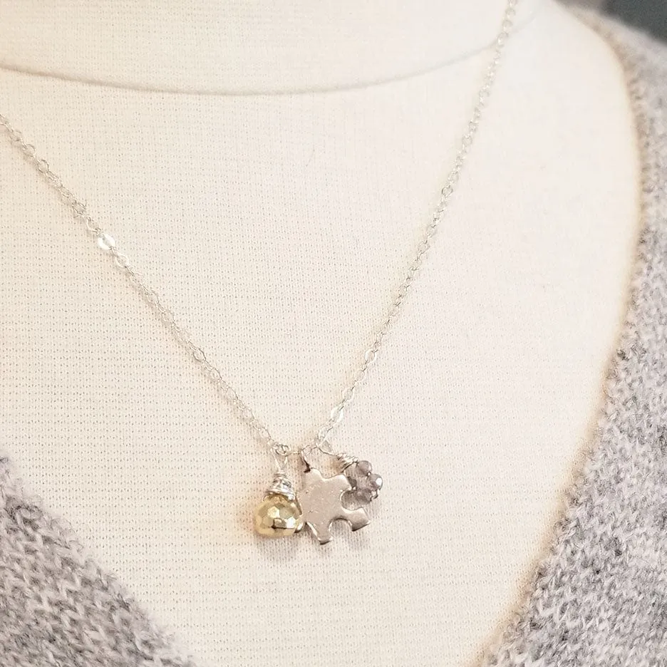 Sterling Silver Puzzle & Stone Charm Necklace