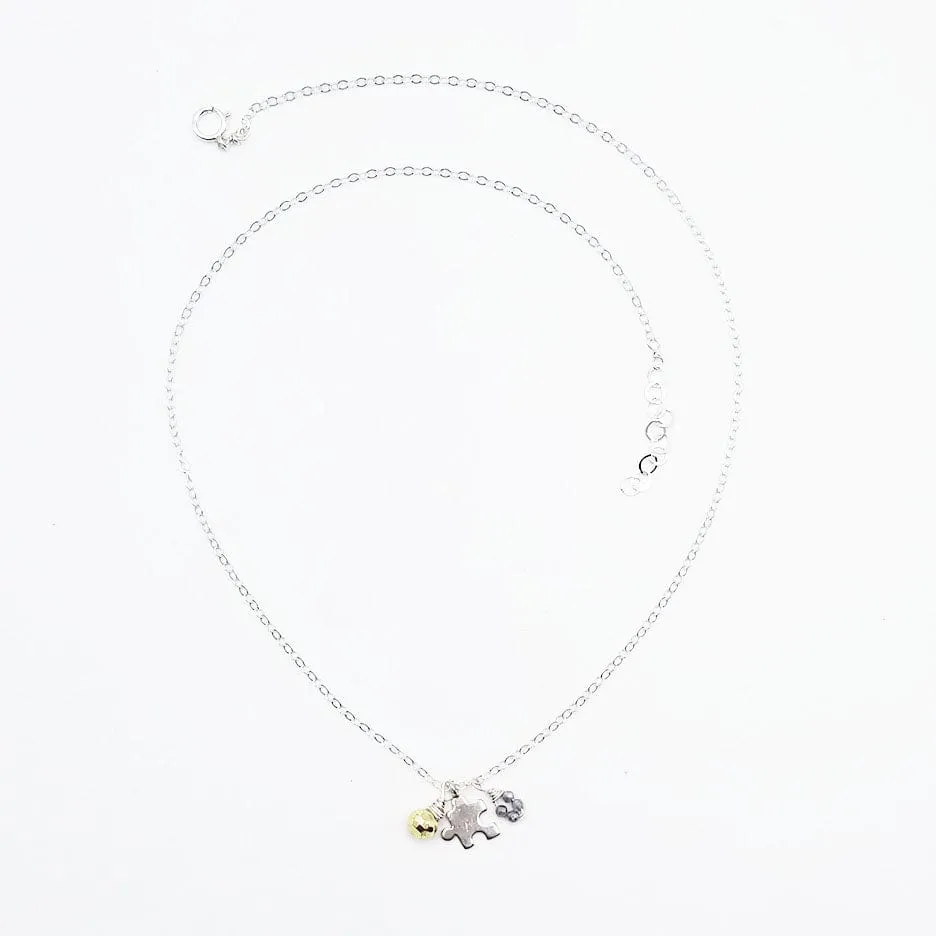 Sterling Silver Puzzle & Stone Charm Necklace