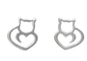 Sterling Silver Silhouette Cat Stud Earrings