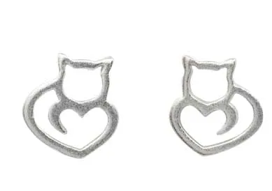 Sterling Silver Silhouette Cat Stud Earrings