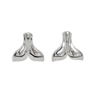 Sterling Silver Whale Tail Stud Earrings Simple Small Beach Studs