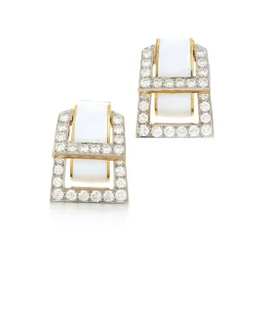 Strap Earrings, White Enamel