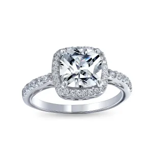 Stunning 3-6CT Radiant Cut Engagement Ring Set, Sterling Silver, CZ Halo Design