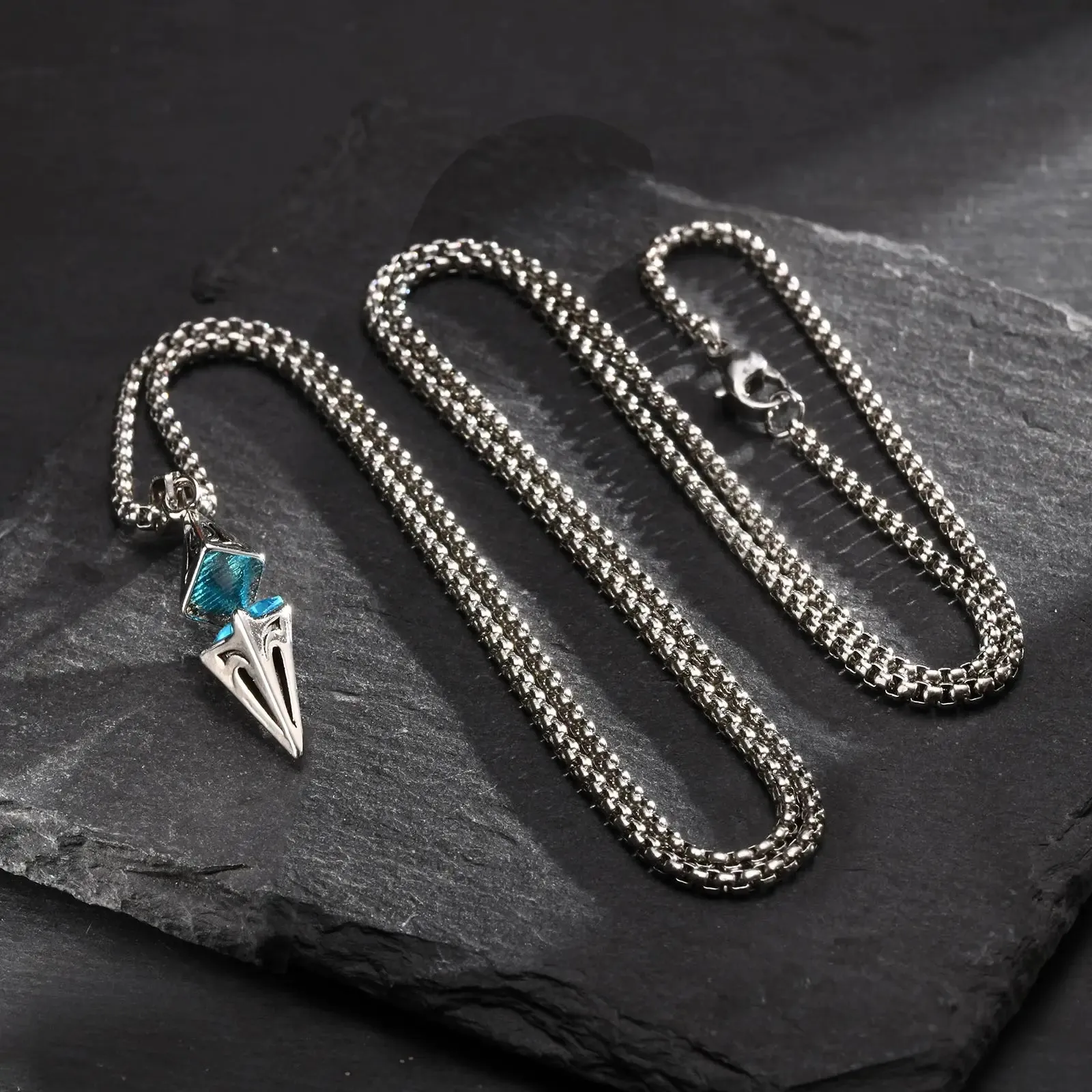 Stylish Blue Stone Necklaces for Men Women Geometric Pendant