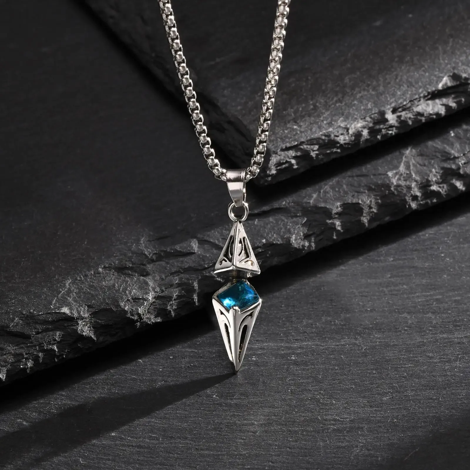 Stylish Blue Stone Necklaces for Men Women Geometric Pendant