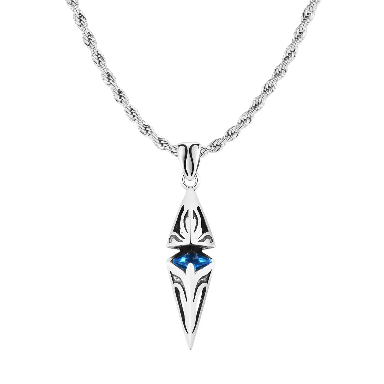 Stylish Blue Stone Necklaces for Men Women Geometric Pendant