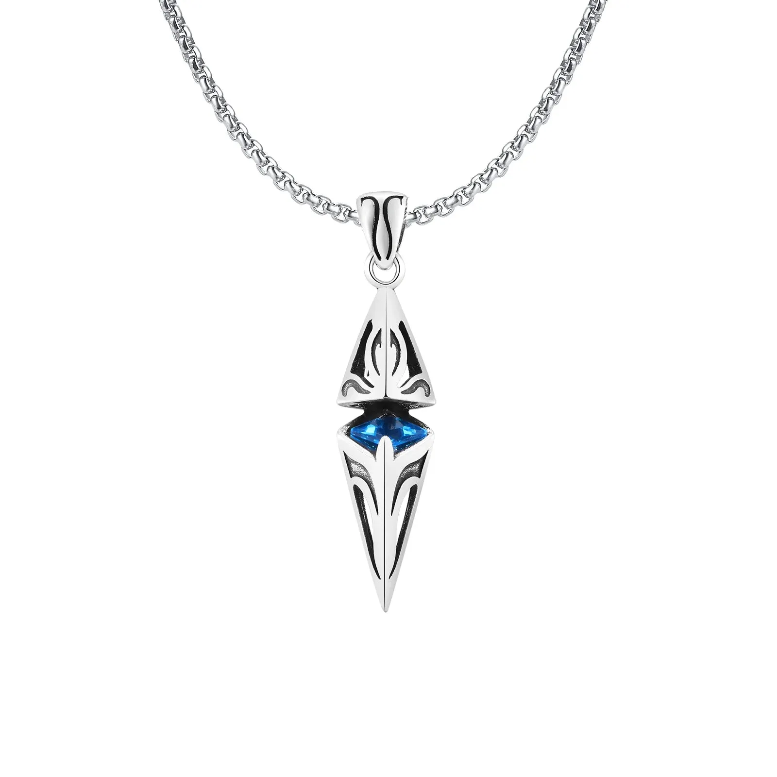 Stylish Blue Stone Necklaces for Men Women Geometric Pendant