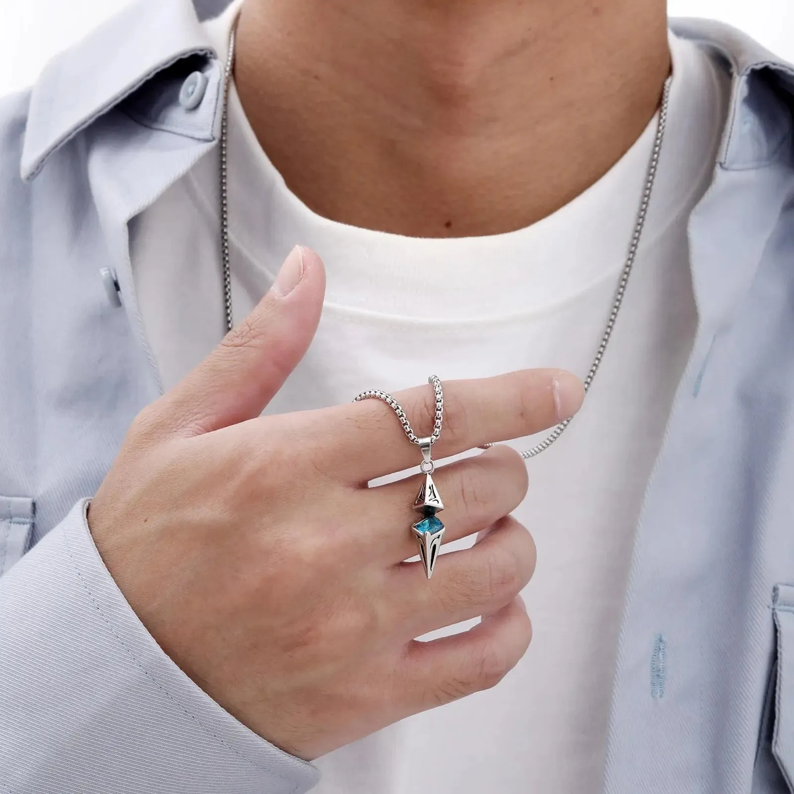 Stylish Blue Stone Necklaces for Men Women Geometric Pendant