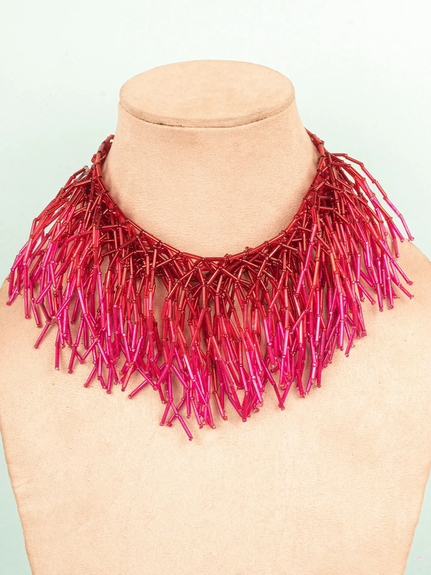 Stylish Handmade Beaded Magenta Choker Necklace for Women & Girls