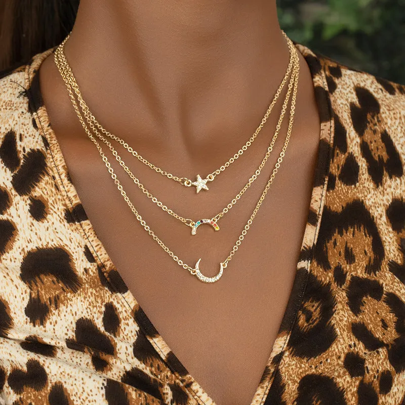 Stylish Three-Layer Celestial Necklace - Vienna Verve Collection