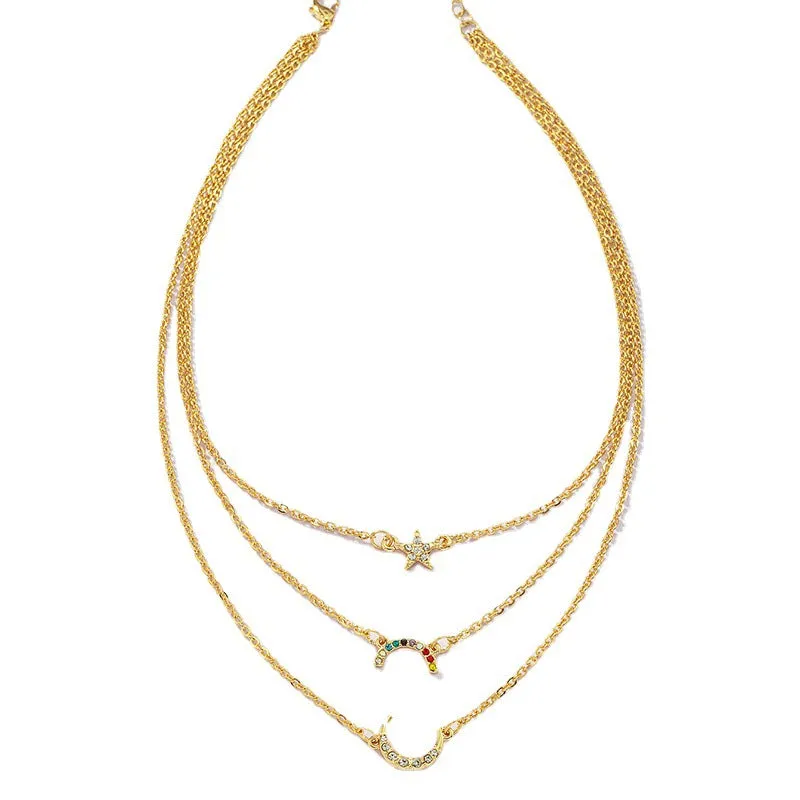 Stylish Three-Layer Celestial Necklace - Vienna Verve Collection