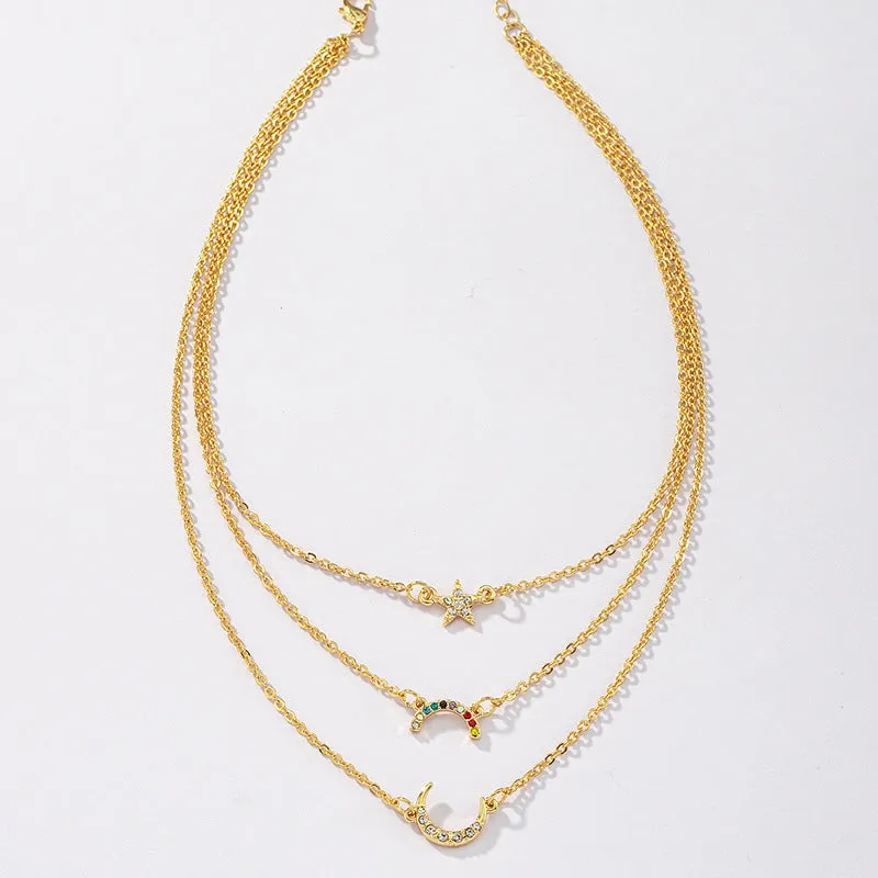 Stylish Three-Layer Celestial Necklace - Vienna Verve Collection