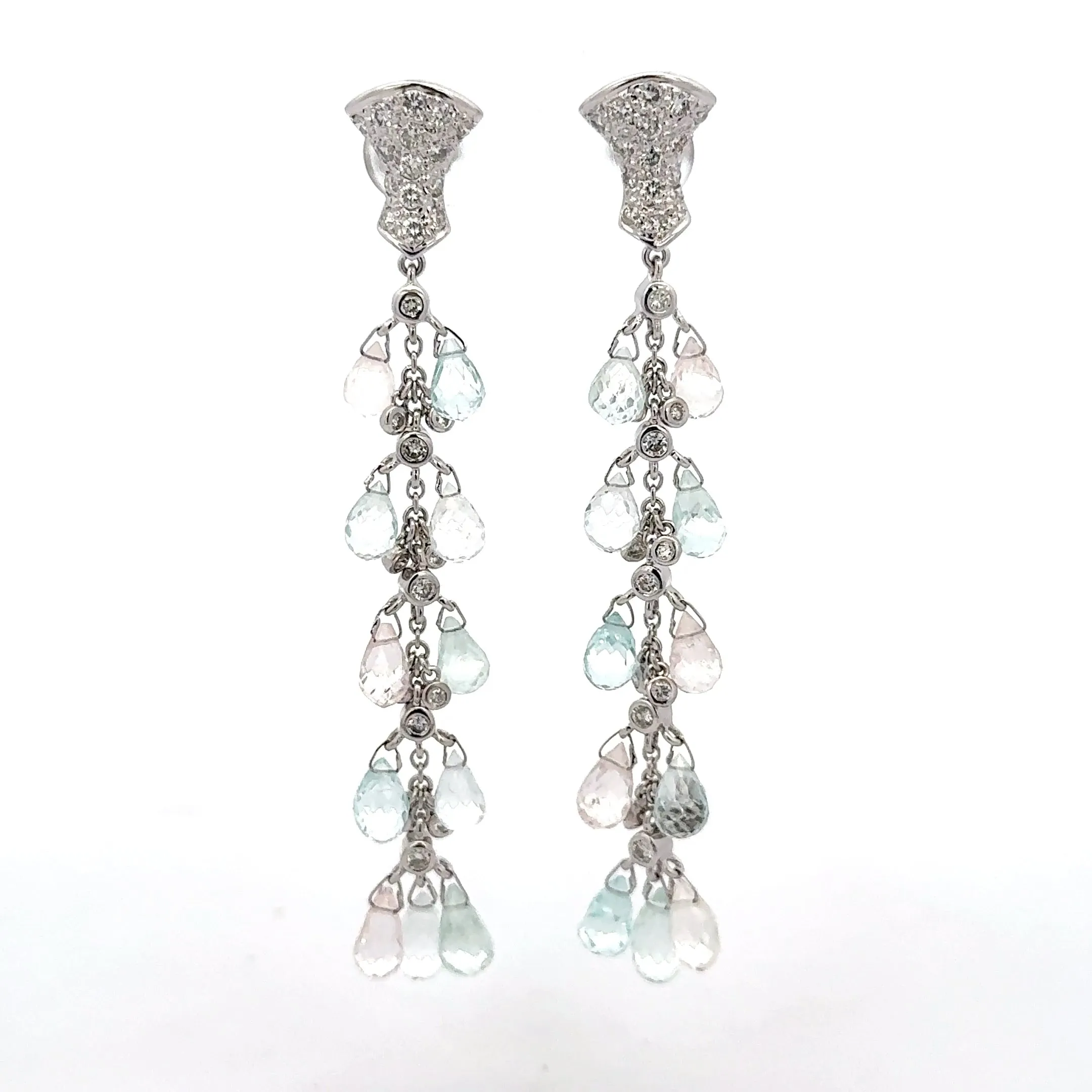 Sue Gragg Aquamarine Diamond Dangle Earrings 18K White Gold