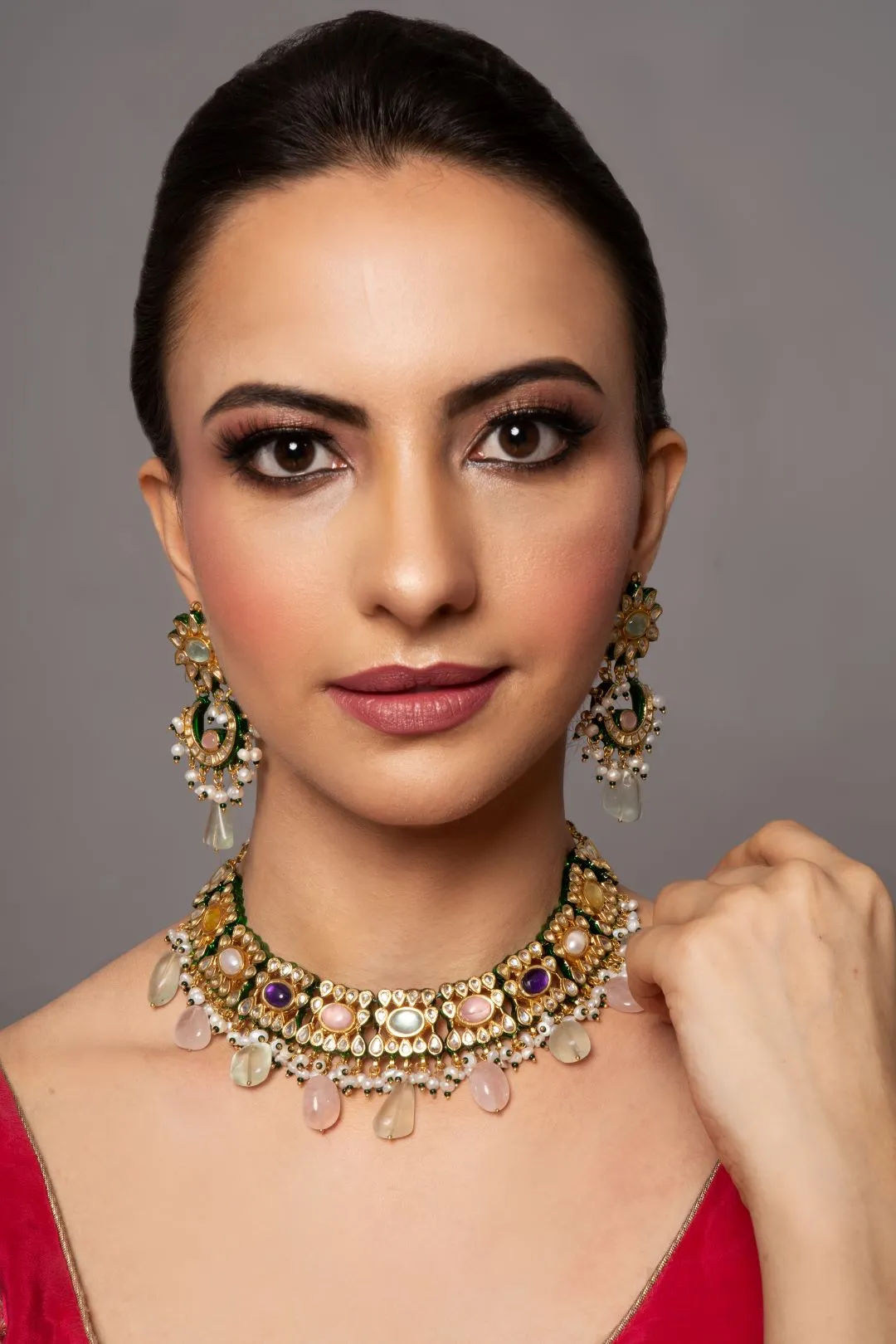 Suhani Navratan Kundan Choker Set with Earrings