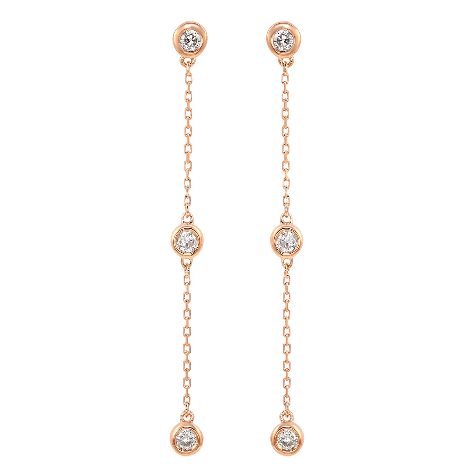 Suzy Levian Rose Gold 4/5 CTTW Diamond Station Dangle Earrings