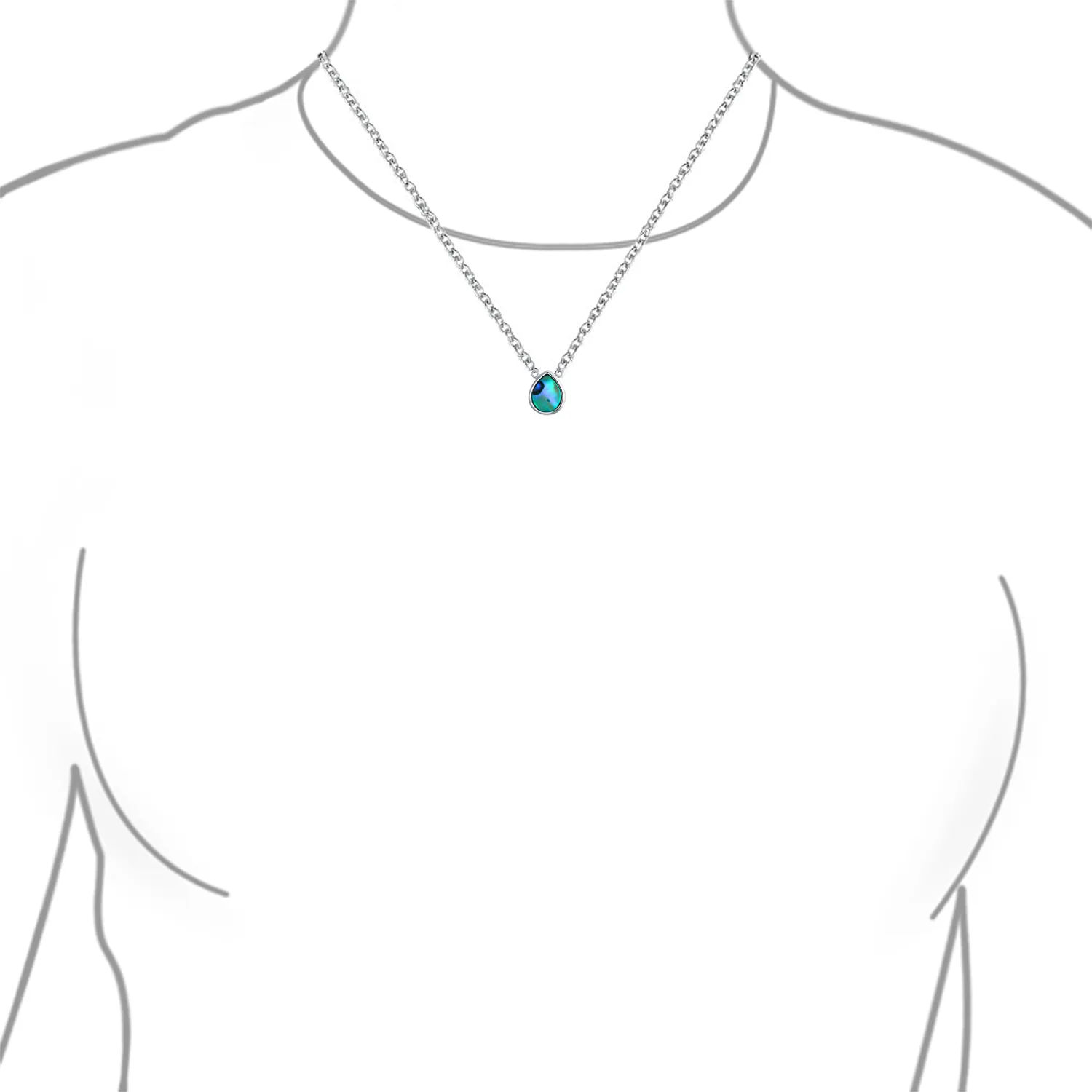 Teardrop Rainbow Abalone Shell Pendant Necklace in Sterling Silver