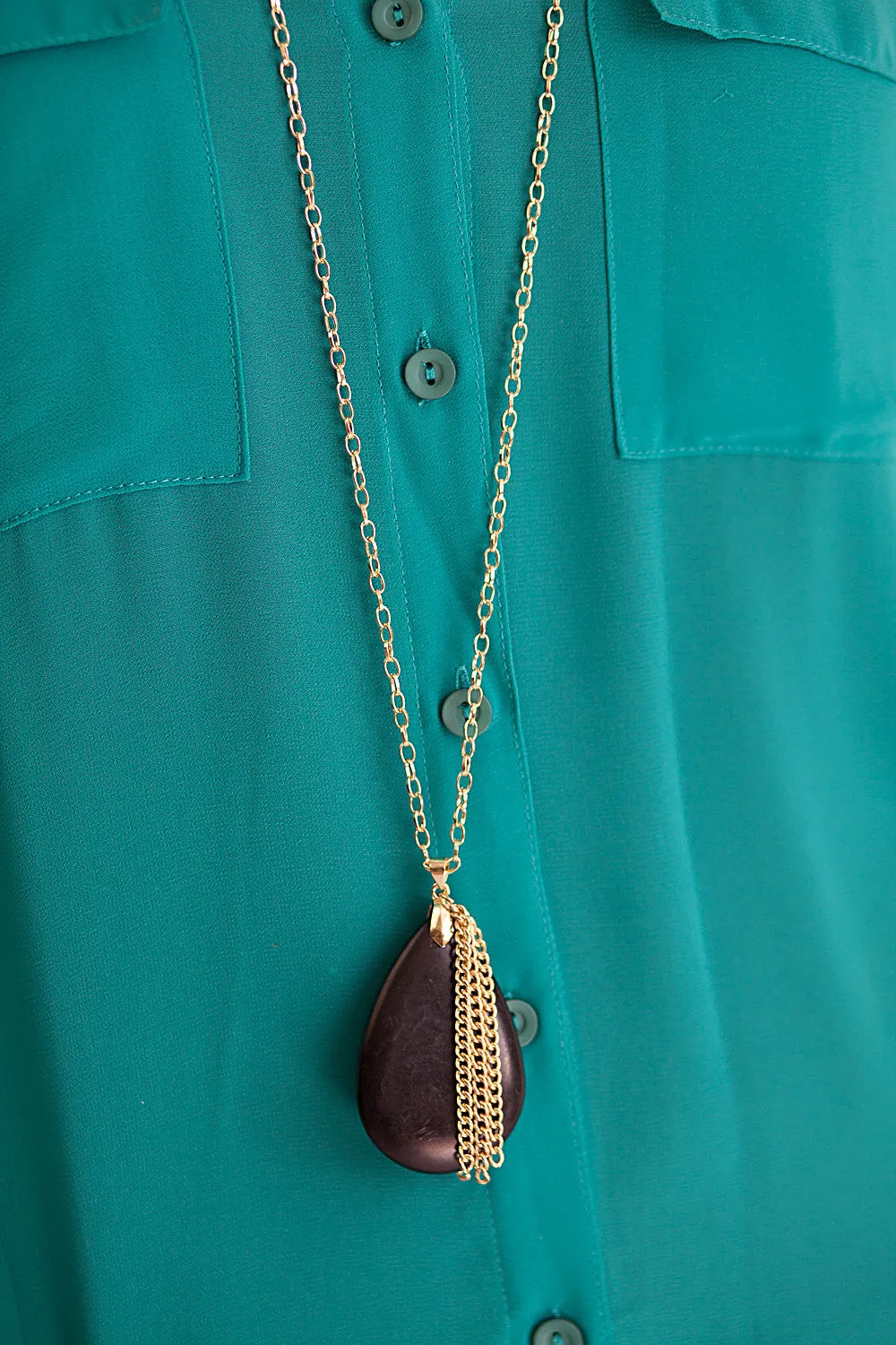 Teardrop Stone Necklace Gold