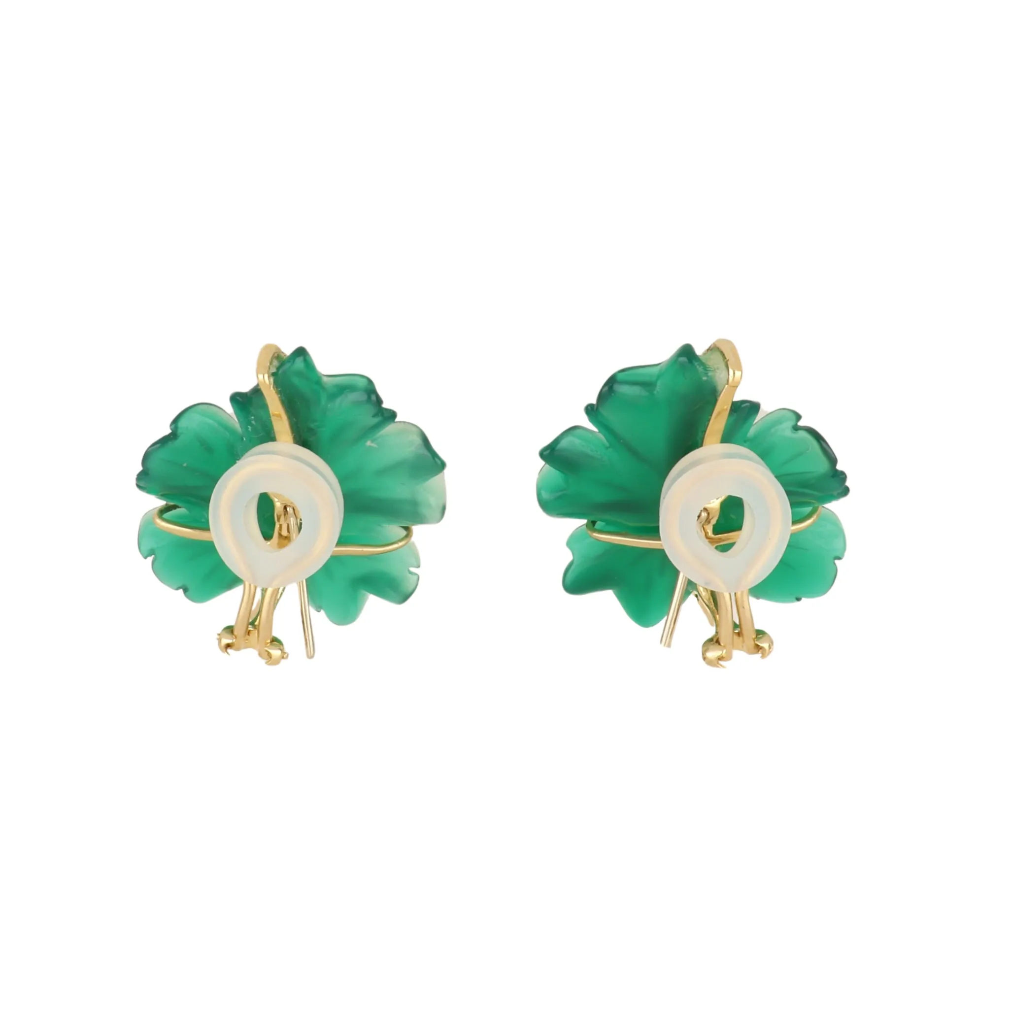 Tenenbaum Collection 18K Gold Green Agate Leaf Earrings with Diamonds