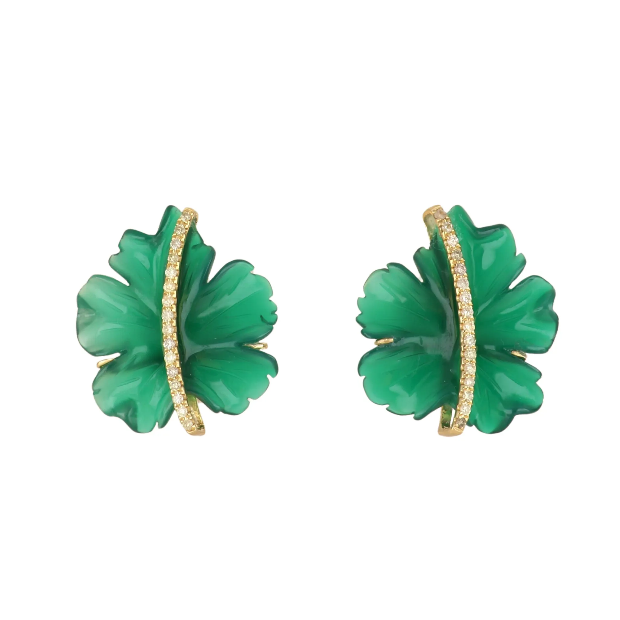 Tenenbaum Collection 18K Gold Green Agate Leaf Earrings with Diamonds