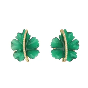 Tenenbaum Collection 18K Gold Green Agate Leaf Earrings with Diamonds