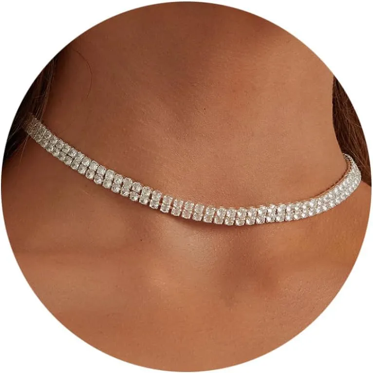 Tennis Necklaces for Women Sparkly Rhinestone Choker Diamond Chain Necklace