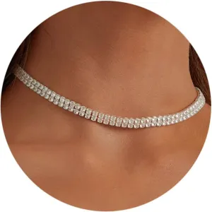 Tennis Necklaces for Women Sparkly Rhinestone Choker Diamond Chain Necklace
