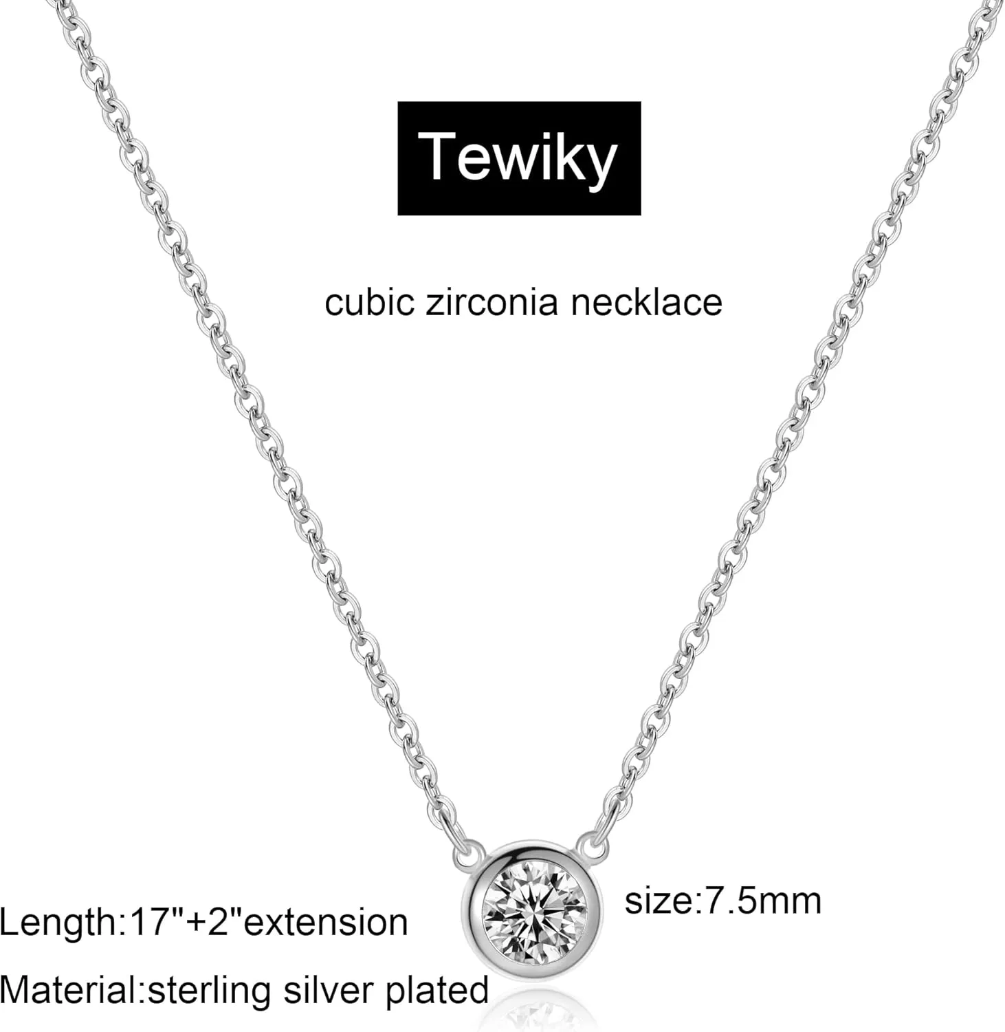 Tewiky Diamond Necklaces for Women, Dainty S925 Sterling Silver/ 14K Gold Choker Necklace Simple Silver CZ Jewelry Necklaces for Women Trendy Gifts