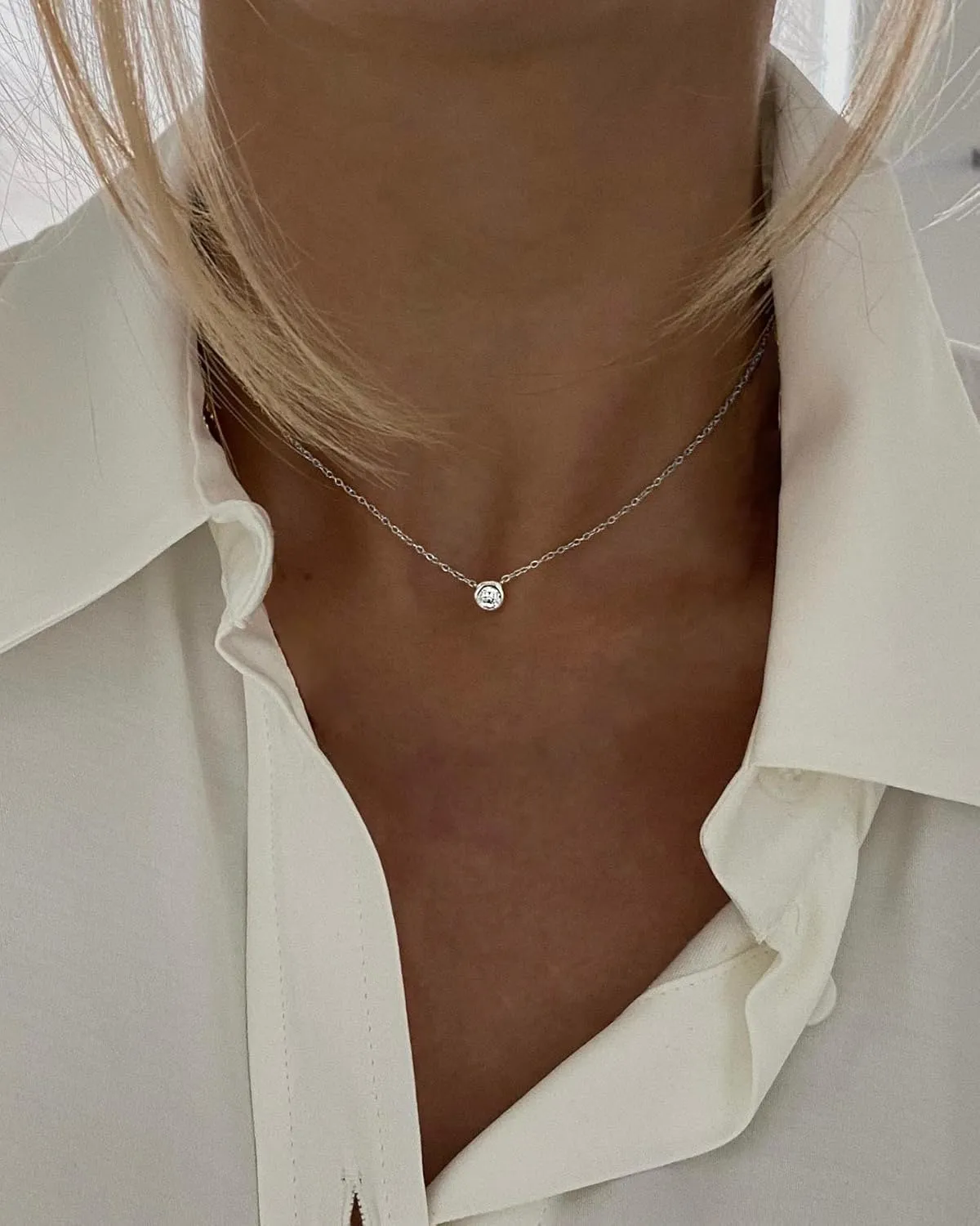 Tewiky Diamond Necklaces for Women, Dainty S925 Sterling Silver/ 14K Gold Choker Necklace Simple Silver CZ Jewelry Necklaces for Women Trendy Gifts