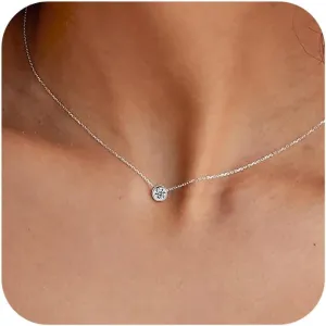 Tewiky Diamond Necklaces for Women, Dainty S925 Sterling Silver/ 14K Gold Choker Necklace Simple Silver CZ Jewelry Necklaces for Women Trendy Gifts