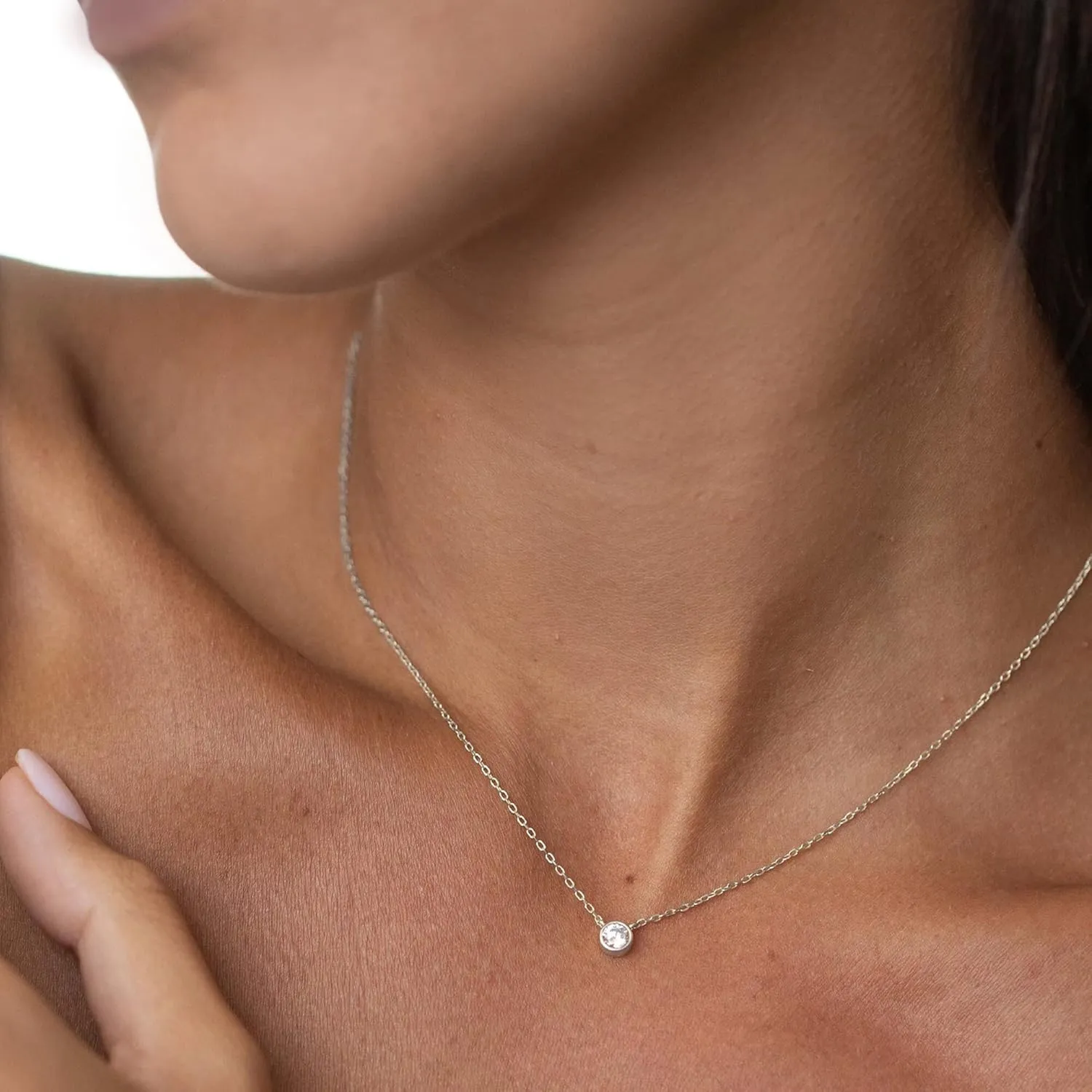 Tewiky Diamond Necklaces for Women, Dainty S925 Sterling Silver/ 14K Gold Choker Necklace Simple Silver CZ Jewelry Necklaces for Women Trendy Gifts