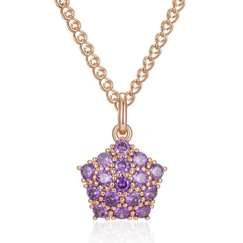 Thick Texture Full Star Inlay 14K Filled Rose Gold AAA Purple Zircon Crystals Necklaces - Party Jewellery