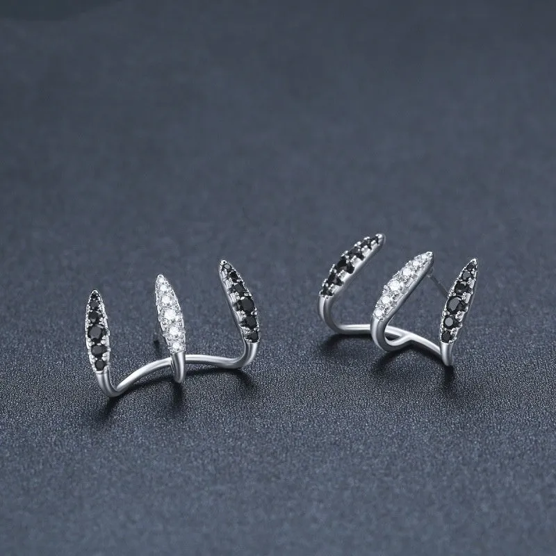 Three-claw Ear Clip 925 Silver Simple Zircon Earrings Simple Geometric Earrings