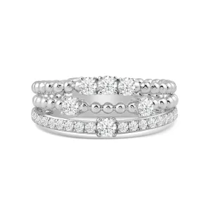 Three Row Beads and Diamonds Ring
