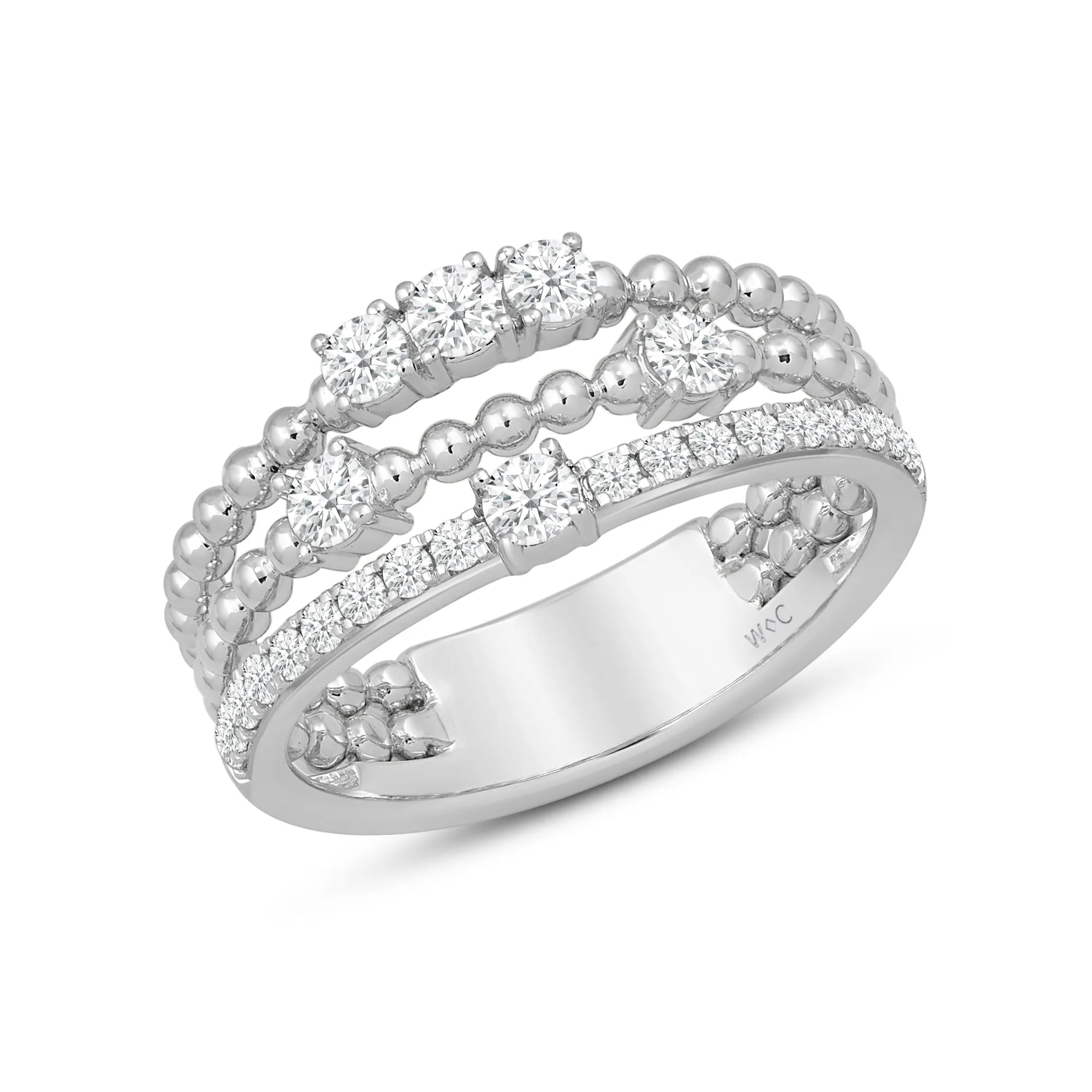 Three Row Beads and Diamonds Ring