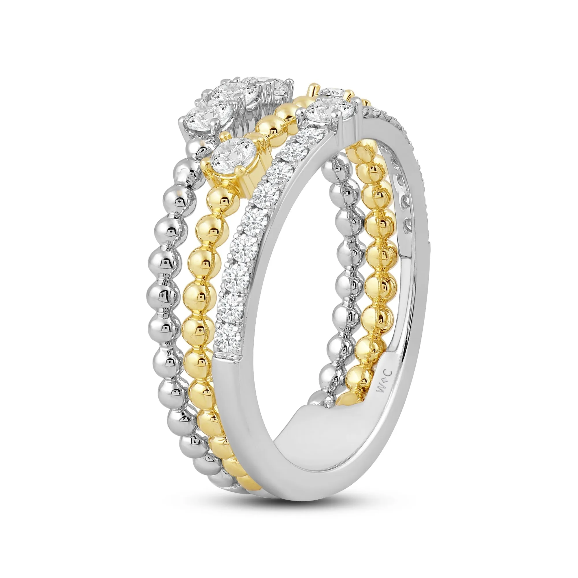 Three Row Beads and Diamonds Ring