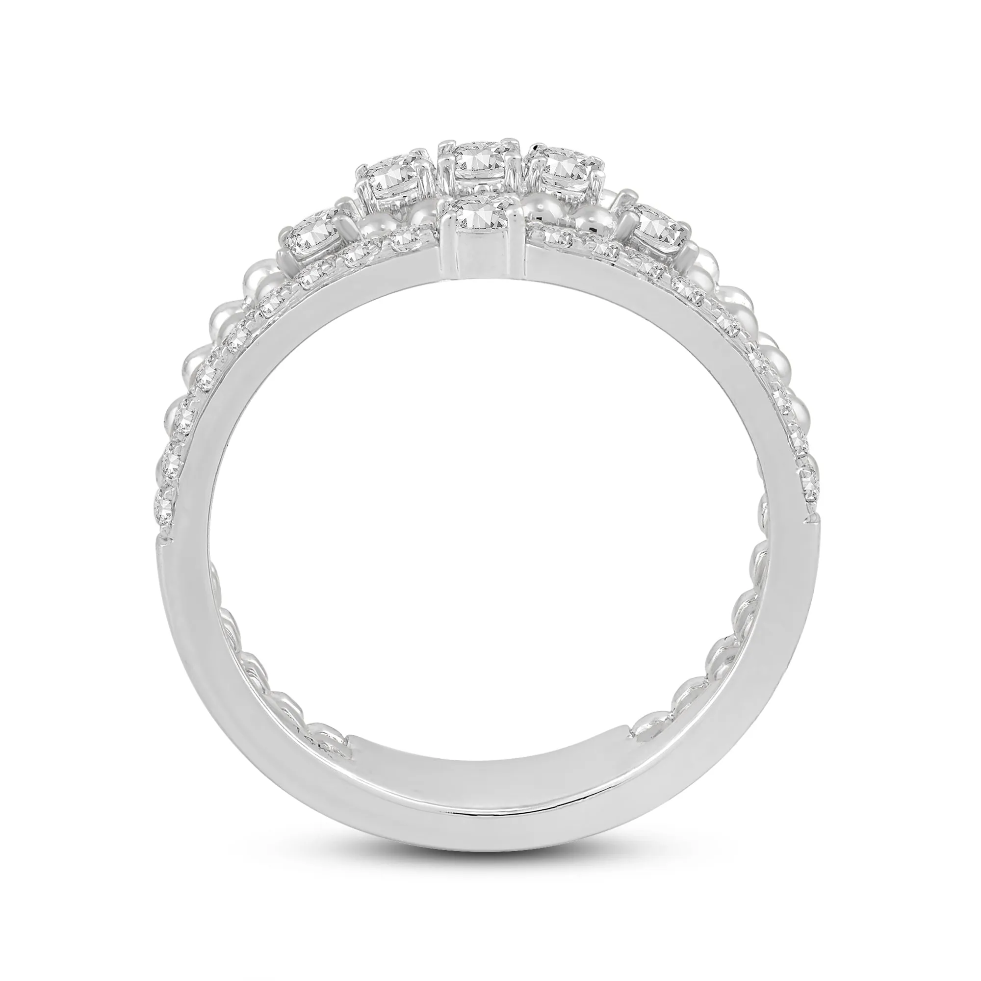 Three Row Beads and Diamonds Ring