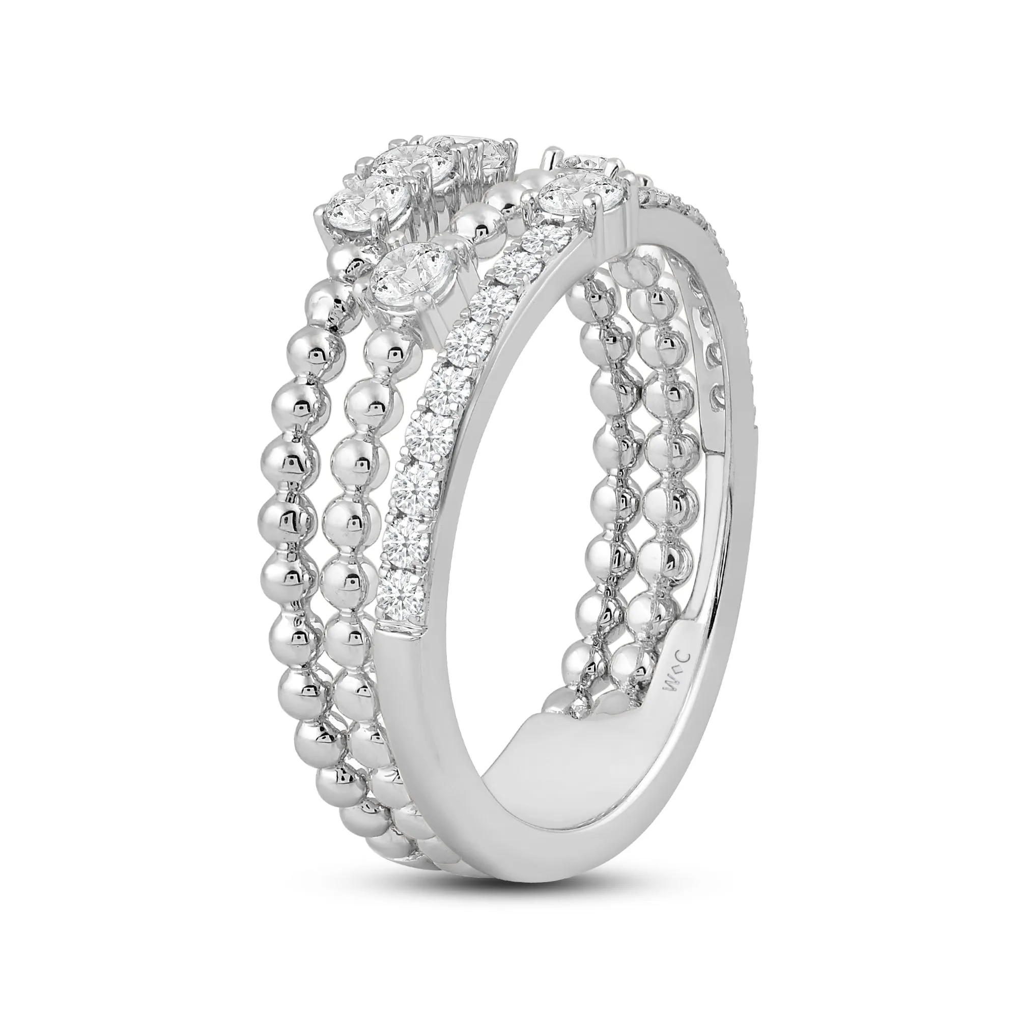 Three Row Beads and Diamonds Ring