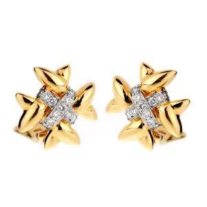 Tiffany & Co 18k Gold Diamond Cross Earrings