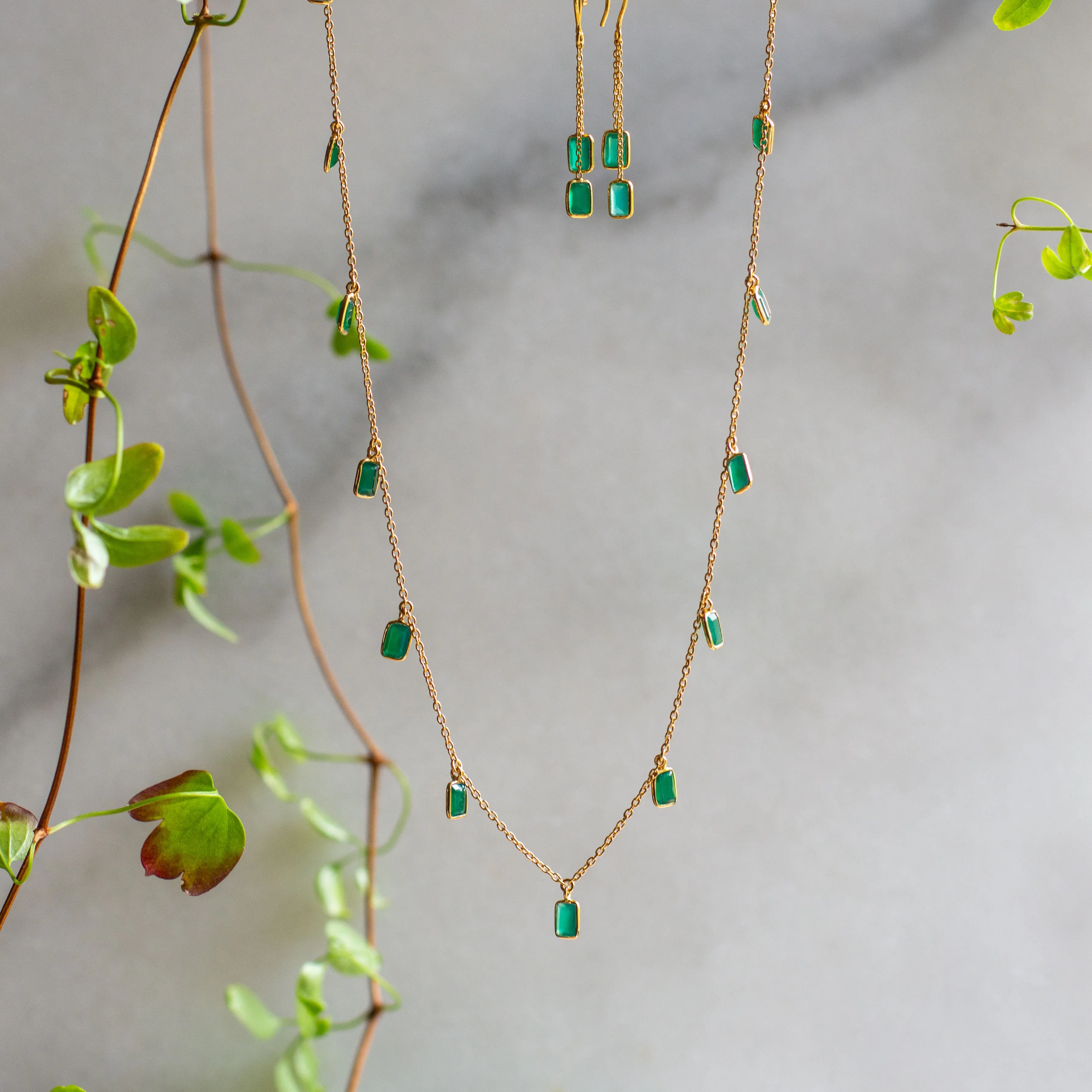 Tiggy Necklace and Duals in Gold and Green Onyx