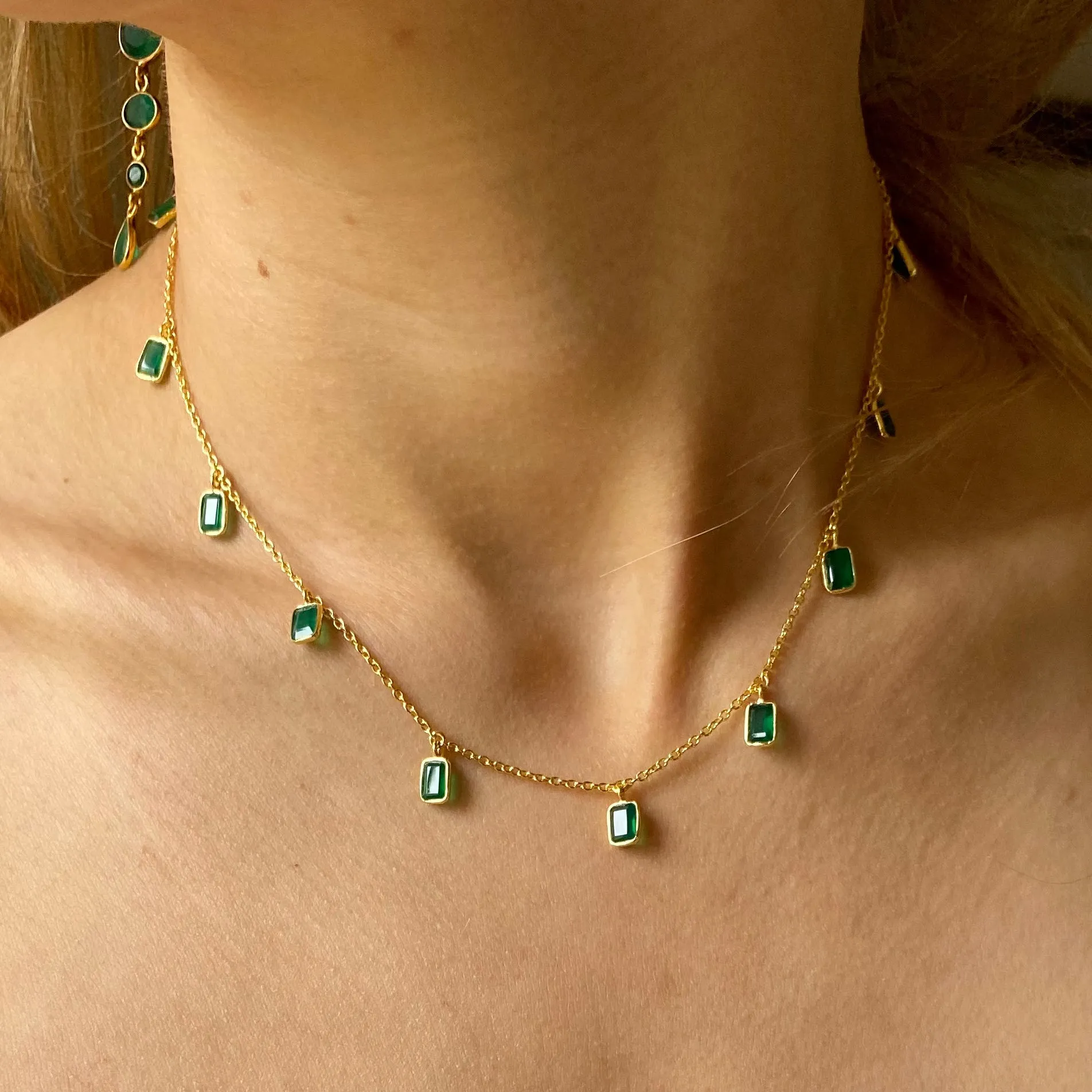 Tiggy Necklace and Duals in Gold and Green Onyx