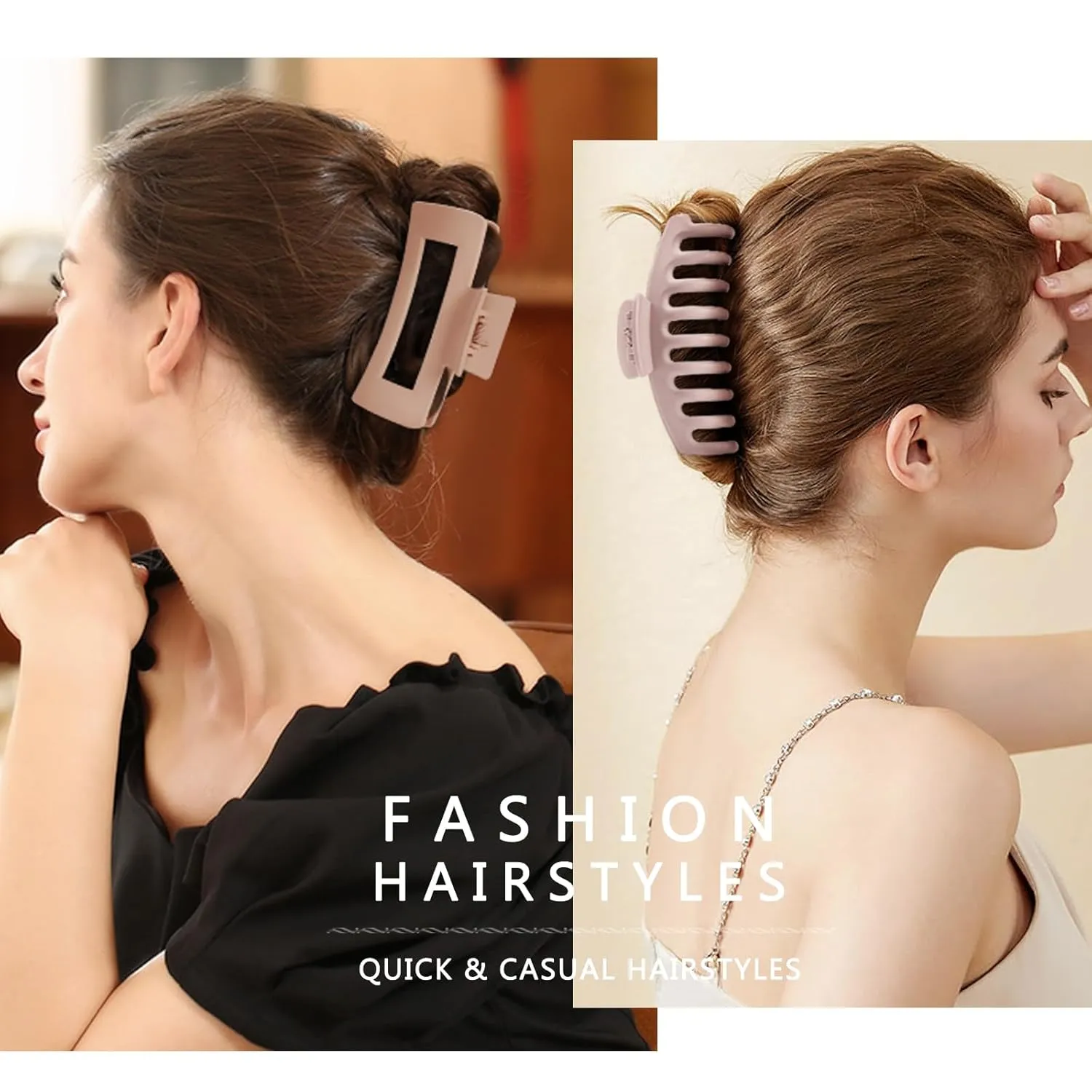 TOCESS Big Hair Claw Clips for Women - Neutral Large Claw Clip for Thin Thick Curly Hair 90's Strong Hold 4.33 Inch Nonslip Matte Jumbo Hair Clips (8 Pcs)