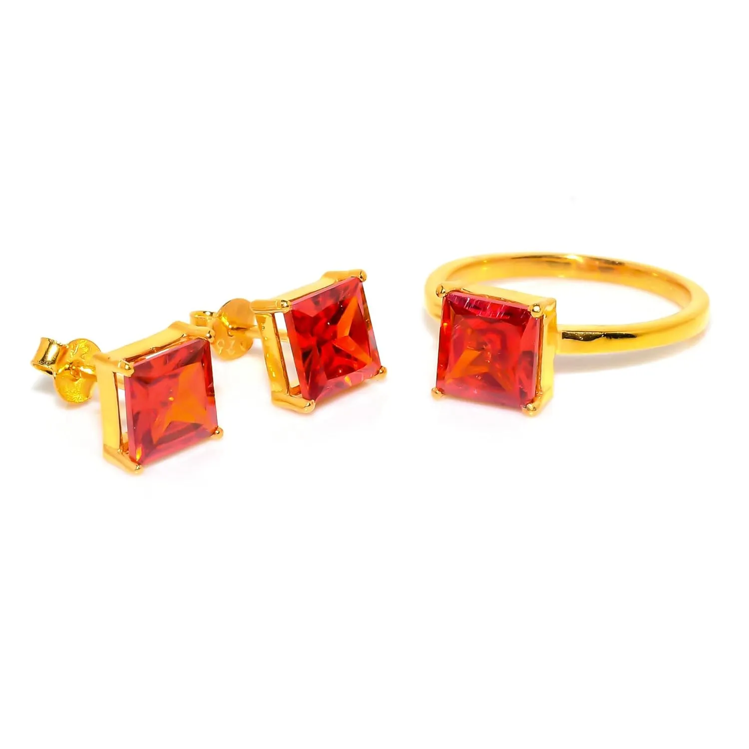 Topaz Gemstone Jewelry Set/Solitaire Stacking Rings For woman / 925 Silver Earrings Stud For girls/Designer's Band (Silver, 6.5)
