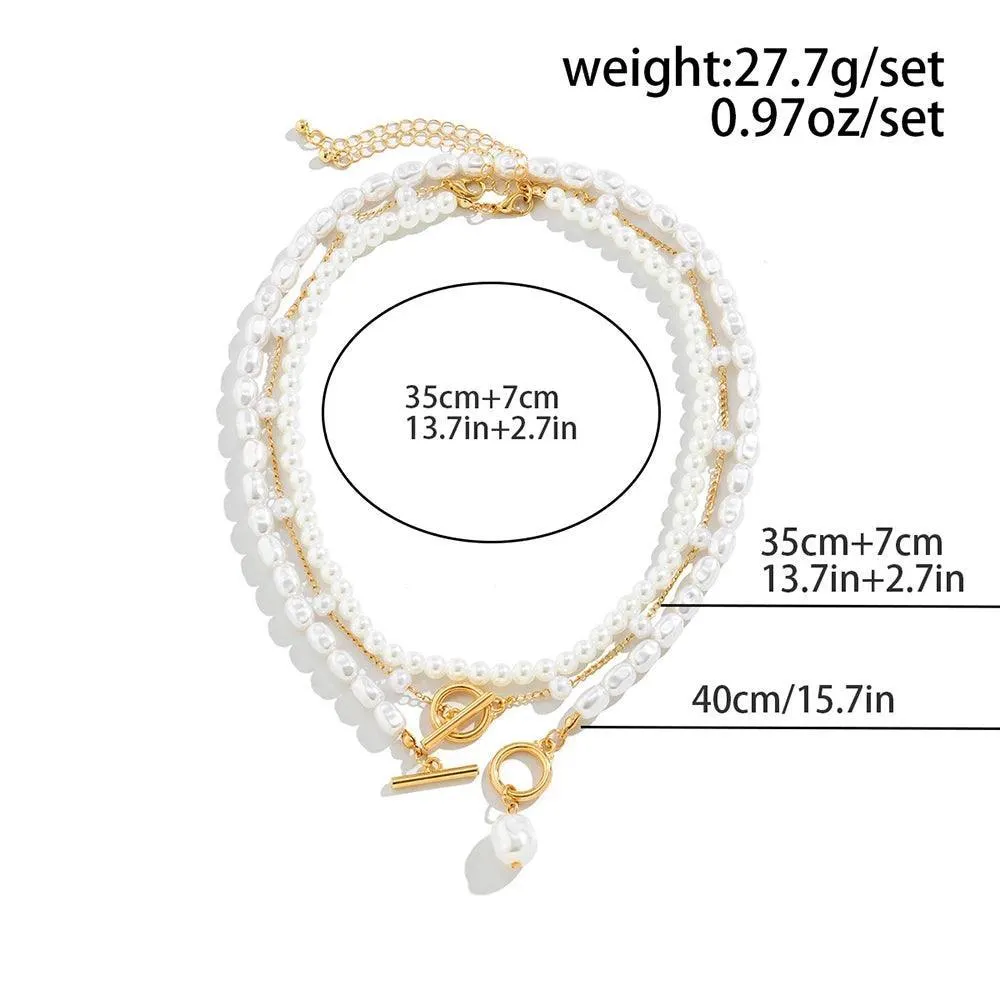 Trendy Elegant Imitation Pearl Multi-layer Necklace - Minimalism Beads Gold Color Choker Necklace For Girls