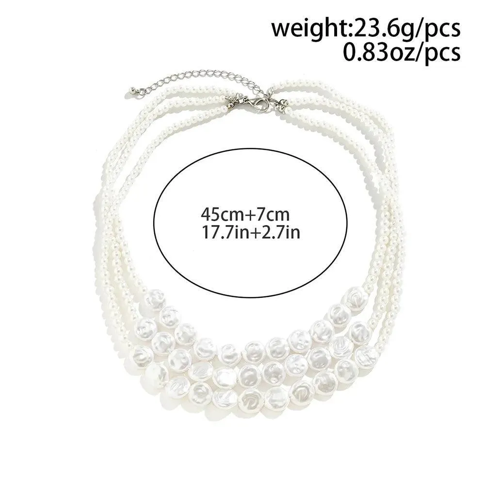 Trendy Elegant Imitation Pearl Multi-layer Necklace - Minimalism Beads Gold Color Choker Necklace For Girls