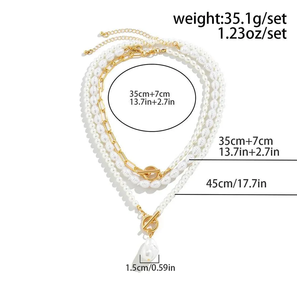 Trendy Elegant Imitation Pearl Multi-layer Necklace - Minimalism Beads Gold Color Choker Necklace For Girls